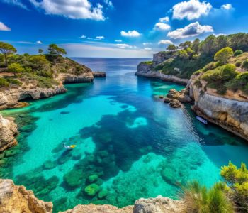 Breathtaking Cala Petita with Turquoise Waters in Porto Cristo, Majorca - A Serene Coastal Landscape of the Balearic Islands