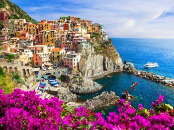 Italy travel and landmarks  -Manarola village , Cinque terre National park with beautiful fishing colorful villages