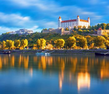 Bratislava historical center with the castle over Danube river, Bratislava, Slovakia