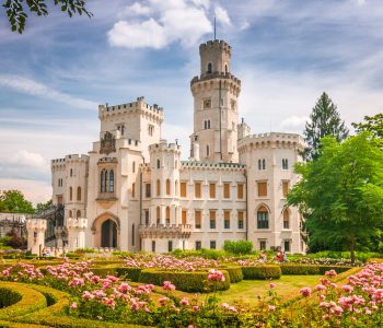 Chateau Hluboka with a beautiful park in the foreground, Czech republic, Europe.