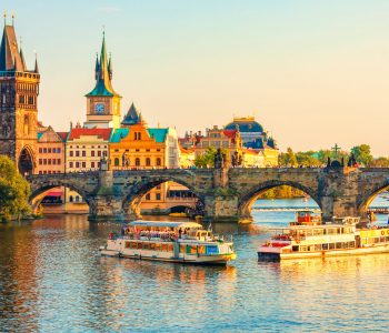 Charles Bridge and architecture of the old town in Prague, Czech republic. Vltava river. Landmarks of the Prague. Old town in Prague.