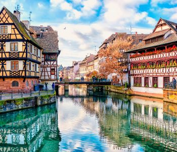 Traditional half-timbered houses on the canals district La Petite France in Strasbourg, UNESCO World Heritage Site, Alsace, France