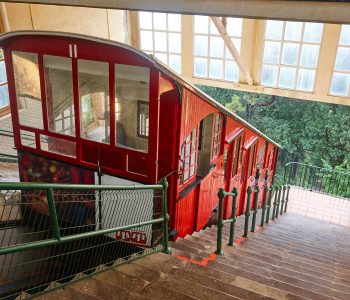 Traditional picturesque cable car in Monte Igueldo, Donostia. Travel Spain