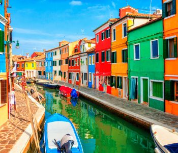 Colorful houses in Burano island near Venice, Italy.