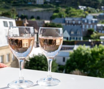 Two glasses with dry rose d'anjou wine from Loire valley, France