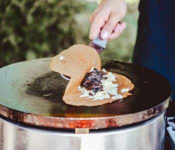 breton galette buckwheat crepe with ingredients. making buckwheat pancakes